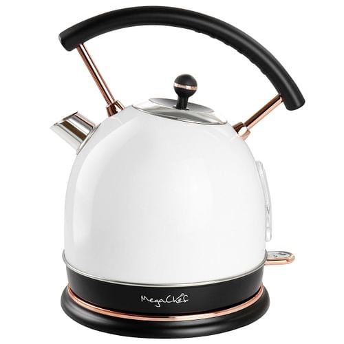 MegaChef | 1.9 Quart Half-Circle Electric Kettle (White & Rose Gold)